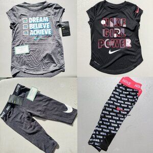 Nike Girls Size 5 Dri-fit Capri Leggings & Size 6 T-Shirts Brand NEW